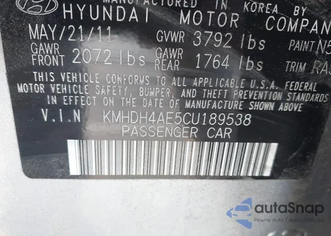2012 Hyundai Elantra Gls (Ulsan Plant) из США, поврежденный, VIN KMHDH4AE5CU189538